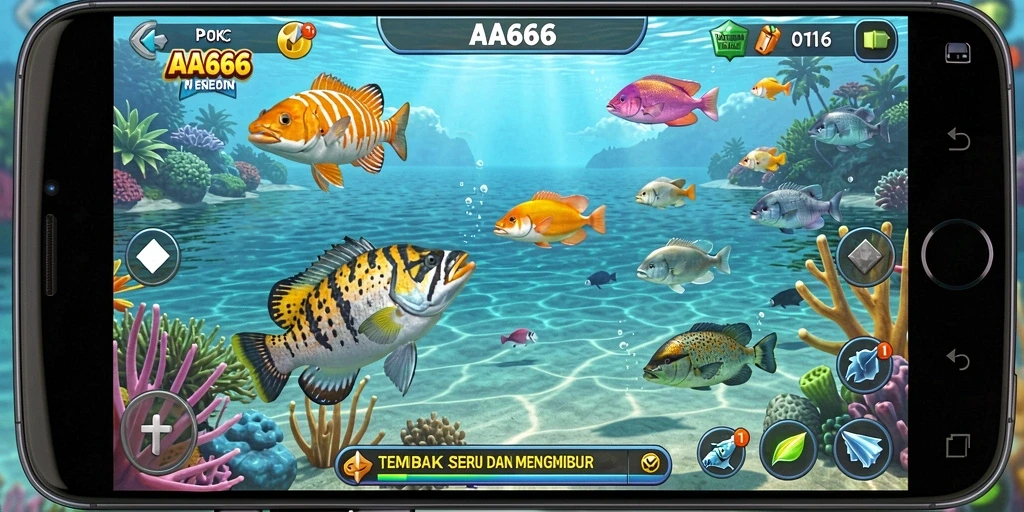 Tampilan gameplay AA666 menembak ikan dengan grafis menawan.