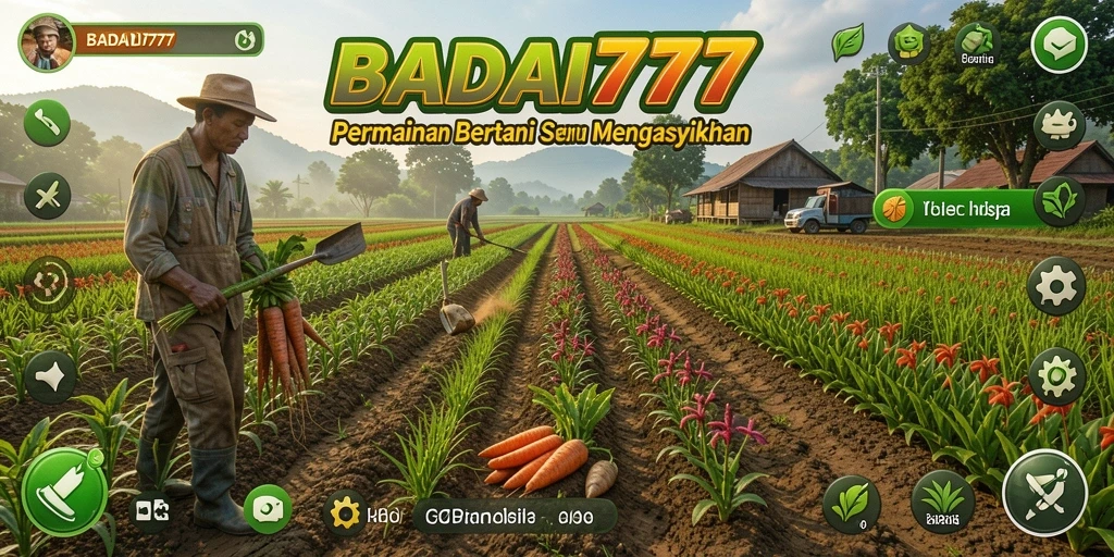 Tangkapan layar utama BADAI777 menampilkan gameplay menarik yang menggambarkan aktivitas bertani.