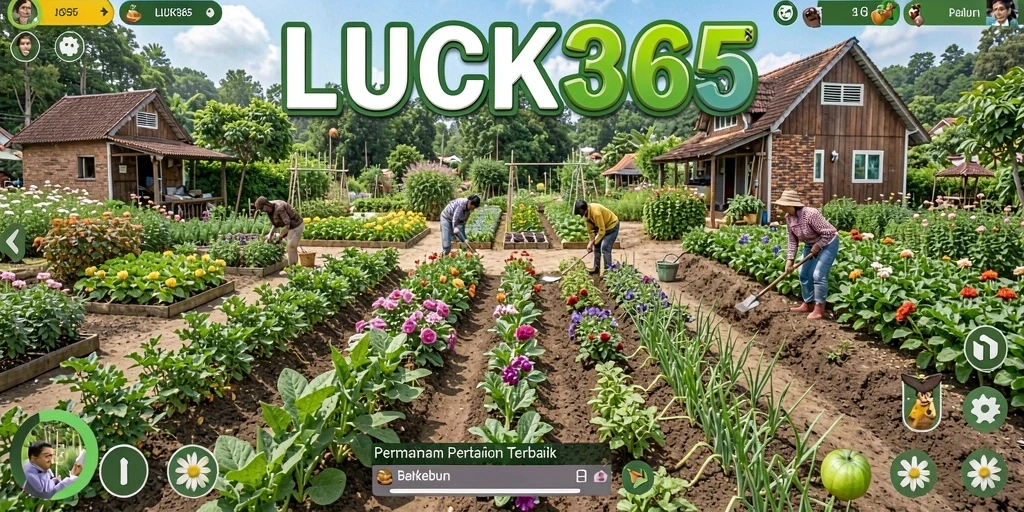 Tampilan gameplay seru di <strong>LUCK365</strong> dengan aktivitas berkebun yang interaktif.