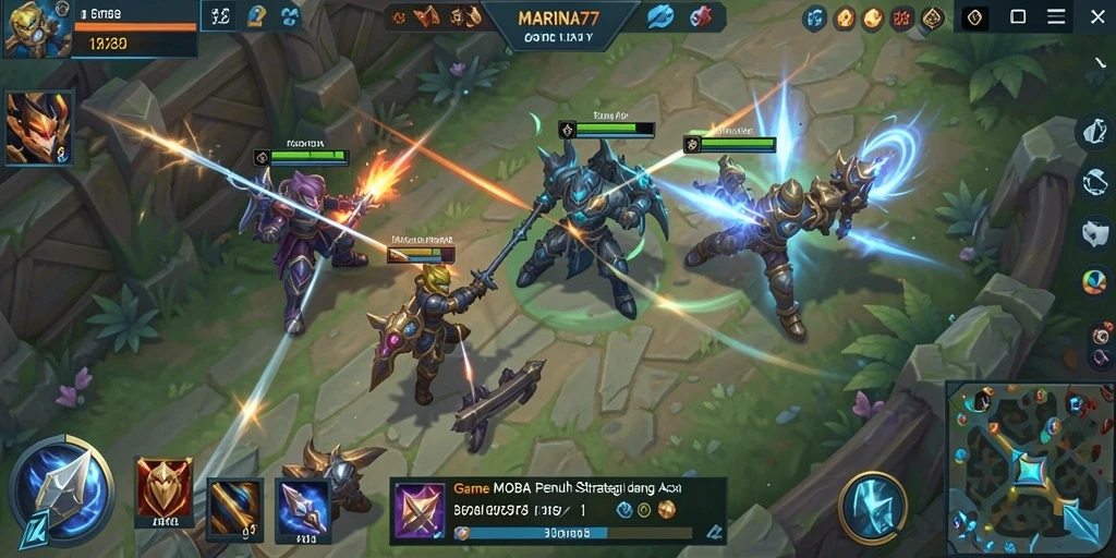 Tampilan seru dari gameplay MOBA di MARINA77 yang menggugah semangat.