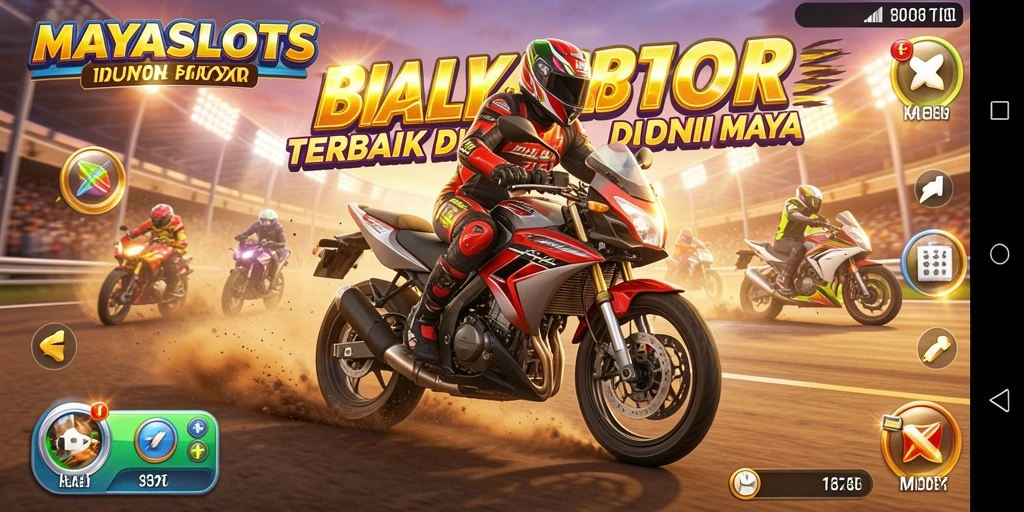 Tampilan seru dari gameplay balapan motor MAYASLOTS.