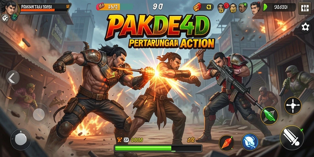 Tangkapan layar utama PAKDE4D menampilkan pertarungan aktif yang menegangkan.